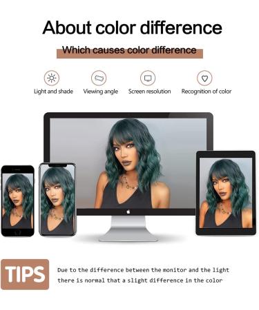 Esmee Green Bob Wig with Fringe | Shoulder Length Ombre Curly Wavy Synthetic Wig for Women - 14 Inch - Buy Online on GoSupps.com