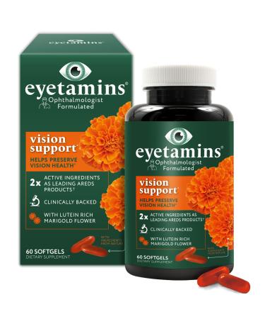 eyetamins Vision Support - 60 Capsules Ophthalmologist-Formulated - 2X Lutein and Zeaxanthin of Leading Brands - Plant-Based Natural - Vegan and Non-GMO Formula (60 Count)
