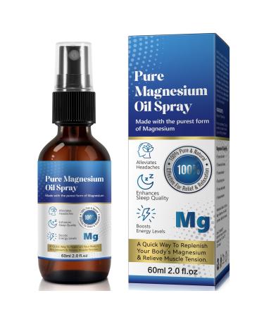 Pure Magnesium Oil Spray 60ml Magnesium Oil for Feet - Natural Formula Magnesium Spray for Leg Cramps Soothing Relief & Relaxation for Better Sleep Easy to Absorb and Use