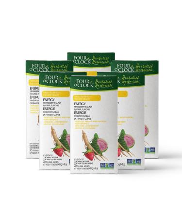 Four O'Clock Herbalist Vitality Energy Strawberry-Guava Green Tea Non-Gmo Kosher Gluten-Free 6 Packs of 20 Teabags