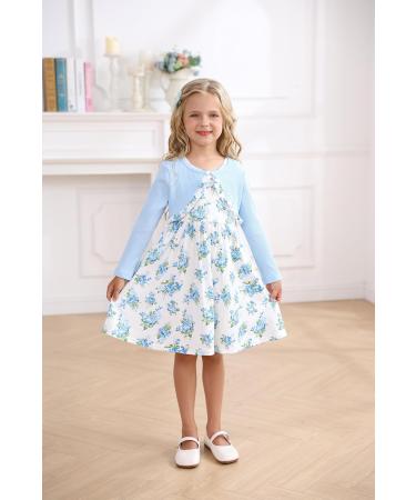 Puseky Toddler Girl Floral Print Dress and Ribbed Cardigan Set - Blue (2-3 Years) - Buy Online on GoSupps.com