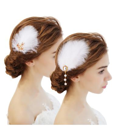 MWoot 3 piece white feather hair clip hair clips fascinators feather hair clip headdress head jewelry to women and girls cocktail tea party accessories