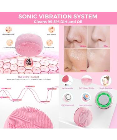 Waterproof Facial Cleansing Brush 2-in-1 Skin Rejuvenation Device Heated Face Massager for Skin Tightening Neck Face Lifting Firming Face Scrubber for Deep Cleaning Pores & Exfoliating Pink - Buy Online on GoSupps.com