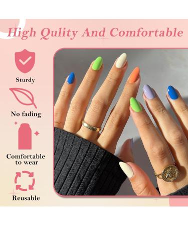 240Pcs Almond Press On Nails - Short Black Glossy Full Cover Fake Nails for Women & Girls | Artificial Acrylic Fingernails Design - Buy Online on GoSupps.com
