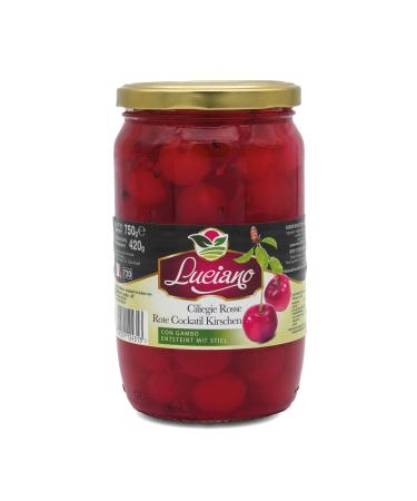 Luciano Cocktail Cherries 420g - Maraschino cocktail cherry without core sour cherries in the glass with a handle in syrup 420 g cocktail with stem