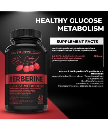 Berberine Supplement - Max Potency 500MG Per Capsule - Supports Glucose Metabolism - Healthy Blood Sugar Levels Through Efficient Metabolism Of Glucose (Sugar) And Lipids (Fats) - 60 Capsules 60 count (Pack of 1) - Buy Online on GoSupps.com