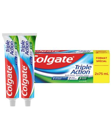 Colgate Triple Action Toothpaste Original Mint | Cavity Protection* White Teeth Fresh Breath | Whitening Toothpaste for the Whole Family | Helps Remove Tooth Stains | 2 x 75 ml