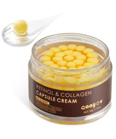 Deep Retinol Collagen Capsule Cream - Retinol Cream for Face Anti Aging Day and Night Golden Capsule Face Moisturizer with Hyaluronic Acid for All Skin Firming Wrinkles