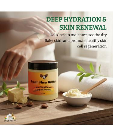 Black Lavish Essentials Organic West-African Ivory Shea Butter, Raw & Unrefined Grade A Shea Butter, DIY Ingredient, Moisture-Rich Skin & Hair Butter, Fast Absorbing, 16 oz Jar - Buy Online on GoSupps.com