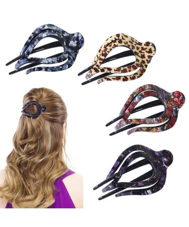 4Pcs French Style Hair Clip Claw Leopard Print Ponytail Hair Clip Vintage Duckbill Hair Clips Oval Hair Claw Hair Accessories for Women and Girls