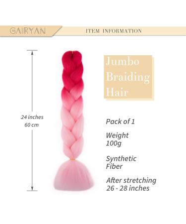 Gairyan Jumbo Braids Extensions - 60cm Ombre Synthetic Braiding Hair (Dark Pink/Pink) - 100g for Box Crochet Braids - International Shipping - Buy Online on GoSupps.com