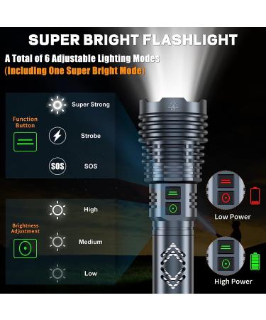 180000 Lumens Rechargeable XHP160.6 LED Flashlight | Waterproof Tactical Handheld Flashlight with 6 Modes - Ideal for Emergencies and Camping - Buy Online on GoSupps.com