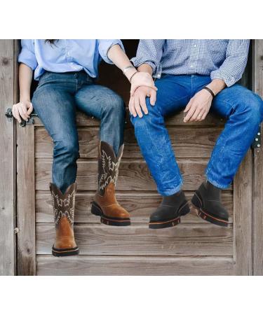 Ribetrini Men's Western Cowboy Work Boots - Square Toe Pull On Chunky Heel Platform Mid Calf Yellow Boots (Size 9.5) - Buy Online on GoSupps.com