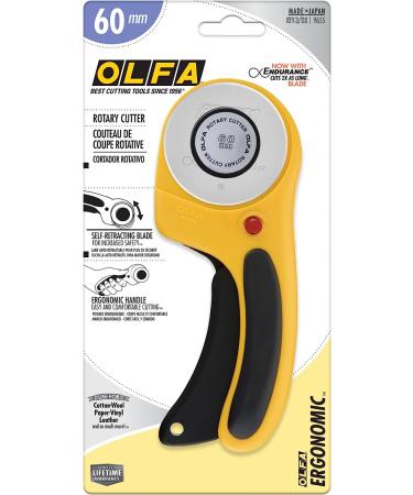 OLFA 60mm Ergonomic Rotary Cutter (RTY-3/DX) - Quilting & Sewing Tool with Blade Cover & Trigger - Includes Replacement Blade (RB60-1) - Buy Online on GoSupps.com