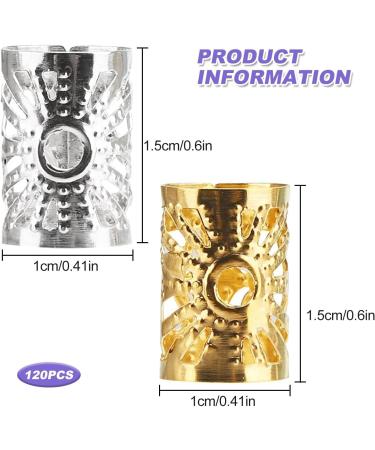 Hair Cuffs for Braids 120 Pieces Aluminum Dreadlocks Beads Adjustable Hair Jewelry Rings for Braids Hair Decorations (Gold Silver) - Buy Online on GoSupps.com