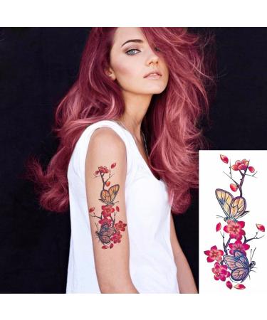 Large Temporary Flower Tattoos for Women - Lily, Peach, Plum, Peony Designs | 6 Sheets - Buy Online on GoSupps.com