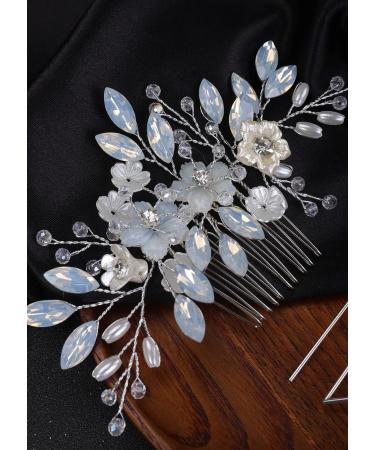 Denifery Opal Wedding Hair Comb - Silver Rhinestones Opal Crystal Vintage Bridal Hair Clips - Buy Online on GoSupps.com