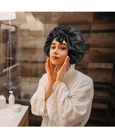 Satin Hair Bonnet for Sleeping - Jumbo Size Black Silk Bonnet for Long Curly Hair | Women's Tie Band Bonnet - Buy Online on GoSupps.com