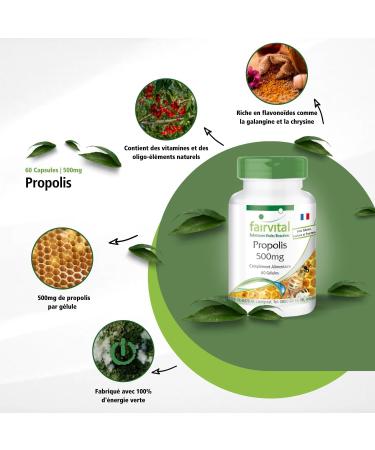 Fairvital | Propolis Extract 500mg - 60 Capsules - 1000mg per daily dose - normalized to 3% galangin - natural propolis - Buy Online on GoSupps.com