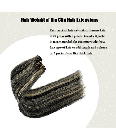 70g Clip-In Human Hair Extensions - 20inch Straight Remy Hair #1P613 Black with Light Blonde Balayage - 7pcs - Buy Online on GoSupps.com