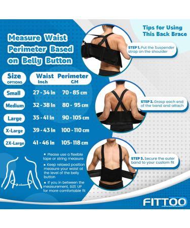 FITTOO Adjustable Lumbar Support Belt for Back Pain Relief & Injury Recovery - Large Size with Suspenders & Straps for Heavy Lifting - Black (1 Pack) - Buy Online on GoSupps.com