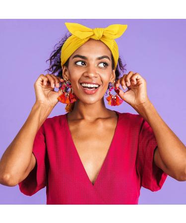 Adjustable Tie Headbands for Women - 2 Pack Wide Knotted Non-slip Hairbands in Black Yellow - Perfect for Yoga, Running, Sports - Elastic & Stretchy Headwraps by Willbond - Buy Online on GoSupps.com