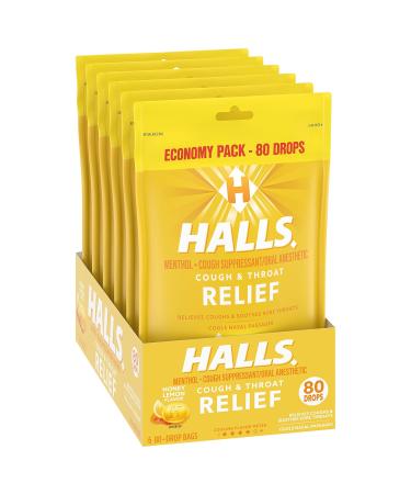 Halls Relief Honey Lemon Cough Drops Economy Pack 6 Packs of 80 Drops (480 Total Drops) 80 Count (Pack of 6) - Buy Online on GoSupps.com