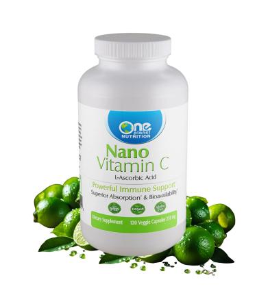 One Planet Nutrition Nano Vitamin C 250 mg Veggie Capsules (240 Servings) Ascorbic Acid from Lime Extract Nano for Enhanced Absorption Supports Collagen Production & Immune Health Non-GMO Vegan