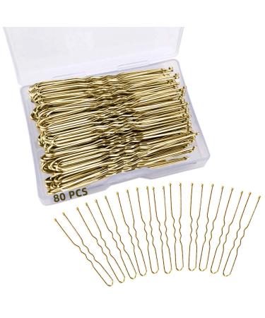 Aobetak 80 pieces of hair needles gold metal and shape hairpins with storage box blond hairpin pins hair clip for women girls and women (6 cm/2.36 inches)