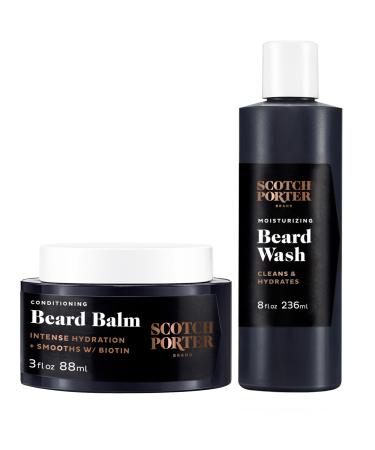 Scotch Porter Conditioning Beard Balm & Moisturizing Beard Wash Bundle Smooth Shape Moisturize & Cleanse while Encouraging Growth for a Fuller/Healthier-Looking Beard Original Scent Two Pack