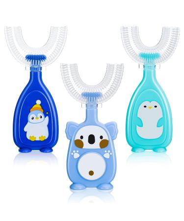AhlsenL 3 Pack Kids U Shaped Toothbrush 360 Full Mouth Training Toddler Toothbrush Silicone Manual Toothbrush for Kids Toddler Children(Blue)