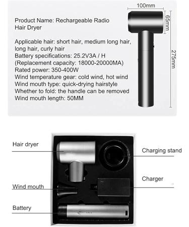 Cordless Ionic Hair Dryer with Hot/Cold Air 12 Mode Charging Blow Dryer with Magnetic Nozzle 12000mAh Rechargeable Travel Hair Dryer for Outdoor Indoor - Buy Online on GoSupps.com