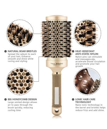 Large Round Boar Bristle Brush for Blow Drying | Nano Thermal Ceramic Barrel | Ionic Technology for Styling | 3.3 Inch Barrel with 4 Clips included - Buy Online on GoSupps.com
