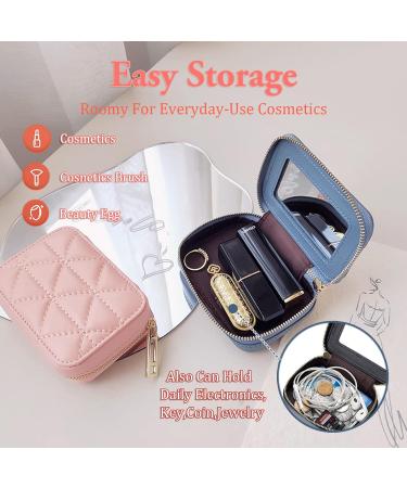 Female Travel Lipstick Case with Mirror - Pink Leather Makeup Bag for Women's Toiletries, Daily Touch-ups & Cosmetic Storage - Buy Online on GoSupps.com