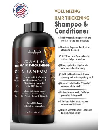 Hair Thickening Shampoo & Conditioner Set - Volumizing Growth Support with DHT Blockers Biotin Keratin & More - 16 fl oz - Ideal for Men & Women - Buy Online on GoSupps.com