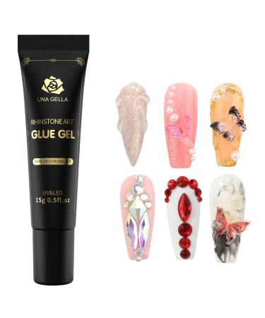 UNA GELLA Nail Rhinestone Glue Gel Craving 3D Nails Gel Nail Glue for Rhinestones Sculpting Gel Super Strong 15ML 1Pcs No Wipe Nail Art Jewels Nail Beads Crystals Diamonds Cured Need Gift Rhinestones Glue Gel 1 pcs