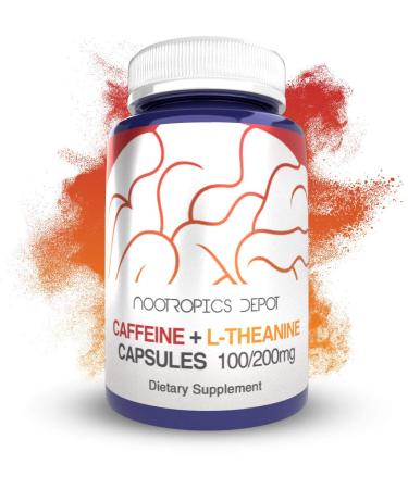Caffeine and L-Theanine Capsules | 60 Pills | Contains 100mg of Caffeine and 200mg of L-Theanine | Natural Nootropic Supplement | Energy Booster | Mental Focus + Alertness | Coffee Alternative 60 Count (Pack of 1)
