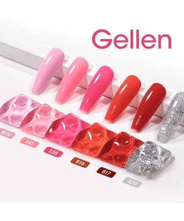 Gellen Gel Nail Polish Kit - 6 Stunning Colors Baby Pink Burgundy Rose Red Glitter Silver Gel Polish Set White Glitter Gel Polish Soak Off LED Gel Polish for Women Pageant Queen - Buy Online on GoSupps.com