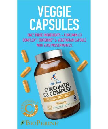 Turmerforce Curcumin C3 Complex 500mg with BioPerine - Non-GMO, Gluten Free Vegan Capsules - 30x Turmeric Powder Strength - Rite-Flex - Buy Online on GoSupps.com