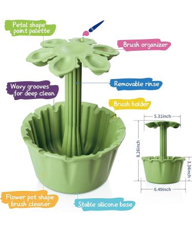 Paint Brush Cleaner Rinse Cup Basin - All-in-One Brush Cleaning Washer Tank with Organizer, Palette, and Holder - Ideal for Artists, Kids, Acrylic, Watercolor, Oil Painting - Cute Flower Pot Design in Green - Buy Online on GoSupps.com