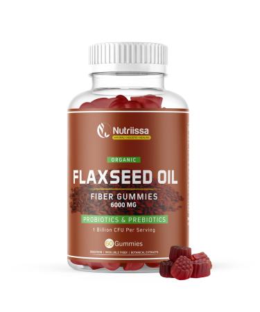 Nutriissa Flaxseed Chewable 60 Gummies Fiber Supplement | Gummy Vitamins | Digestive Health | Probiotic Gummies | Gluten-Free - Flax Probiotics for Digestive Health Constipation & Bloating - 6000mg