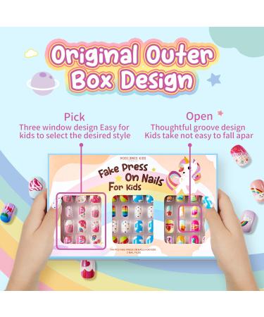 Modelones 144Pcs 6 Pack Kids Press on Nails - Pre-glue Full Cover Glitter Gradient Rainbow Candy False Nail Art Kit for Valentines Day - Buy Online on GoSupps.com