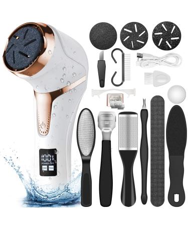 Electric Callus Remover for Feet (with Dander Vacuum Cleaner), Rechargeable Foot Callus Remover Pedicure Tools Foot File, Professional Foot Care Kit Deadskin Remover with 3Heads&2Speed,LCD Display Electric Callus Remover +