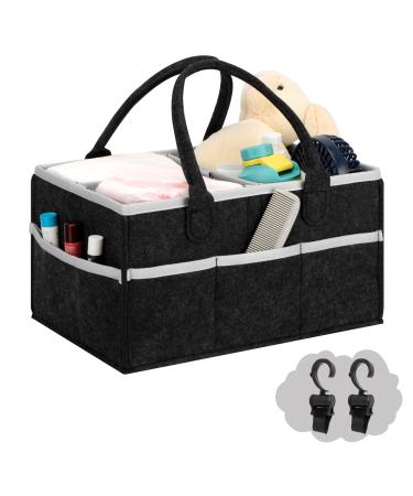 COSIFO Baby Diaper Caddy Organizer with Hook, Dark Gray Diaper Basket Caddy, Nursery Storage Bin Portable Holder Tote Bag for Changing Table and Car Baby Shower Gifts