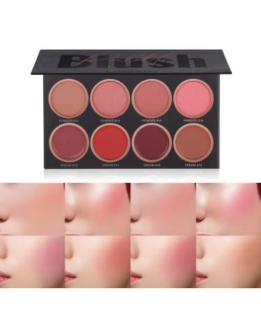 SUMEITANG 8 Colors Face Blush Palette  Matte Mineral Blush Powder Bright Shimmer Face Blush for Cheek and Eye Shadow Make-up  Contour and Highlight Palette  Women Facial Makeup Plate