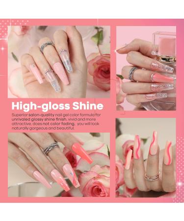 Modelones 24 Pcs Gel Nail Polish Kit - Hot Pink & Glitter Soak Off Gel Set with GlossyMatte Top & Base Coat | Perfect Nail Art Gifts - Buy Online on GoSupps.com