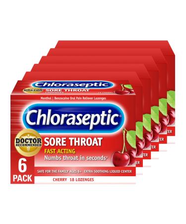 Chloraseptic Sore Throat Lozenges Cherry 18 Count 6 Pack