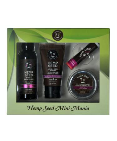 Hemp Seed Mini Mania Travel Set - Includes Bath & Shower Gel (1 oz) Hand & Body Lotion (1 oz) a 3-in-1 Massage Candle (2 oz) and Lip Balm (0.15 oz) - Vegan Cruelty Free Skinny Dip