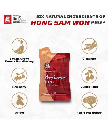 CheongKwanJang Hong Sam Won Plus Korean Red Ginseng Drink - 30 Pouches 1.69 Fl Oz | Pre Workout Energy Drink for Men & Women | Boost Productivity | Korean Food - Buy Online on GoSupps.com