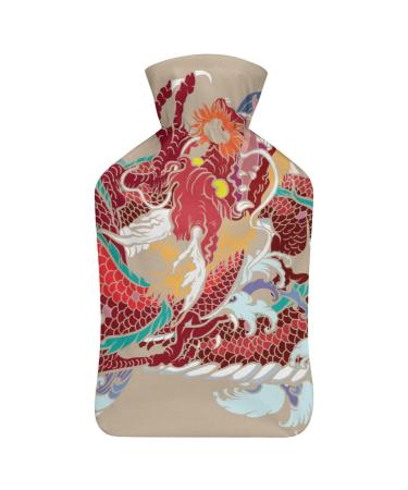Hot Water Bottle With Lid Japanese Dragon Rubber Hot Water Bag For Pain Relief Cramps Foot Warmer Hot And Cold Therapy